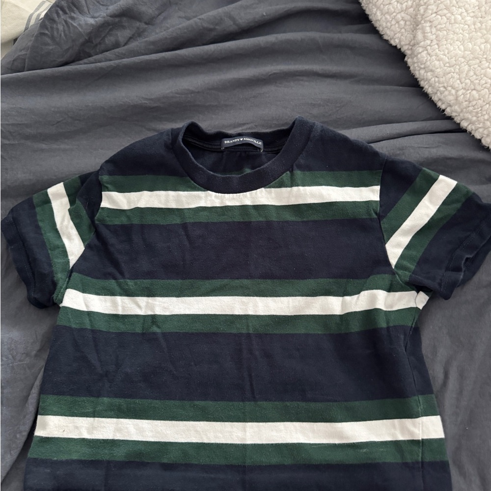 Brandy Melville Blue and Green Striped Crop Top
